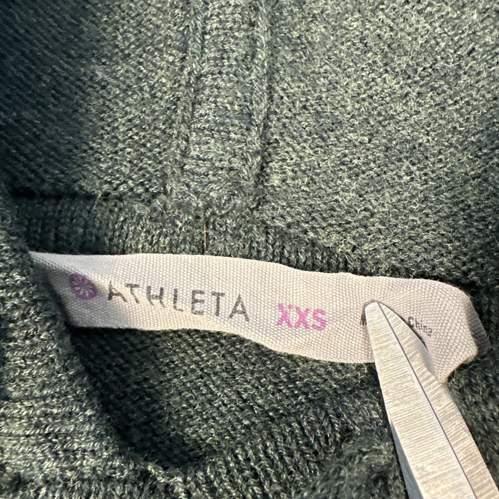 Athleta 100% Merino Wool Nopa Hooded Sweater Thumb Holes Forrest Green Size XXS - Picture 2 of 9